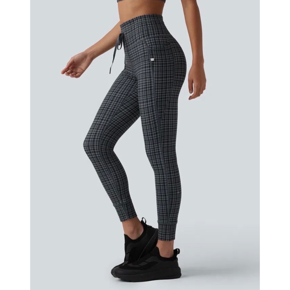 NWT Halara S UltraSculpt Check Plaid Grey Black High Waisted Jogger Leggings 7/8